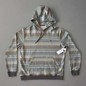 NWT Hang Ten Baha Men's Hoodie Blue Gray Striped Pullover Hoodie Size Medium